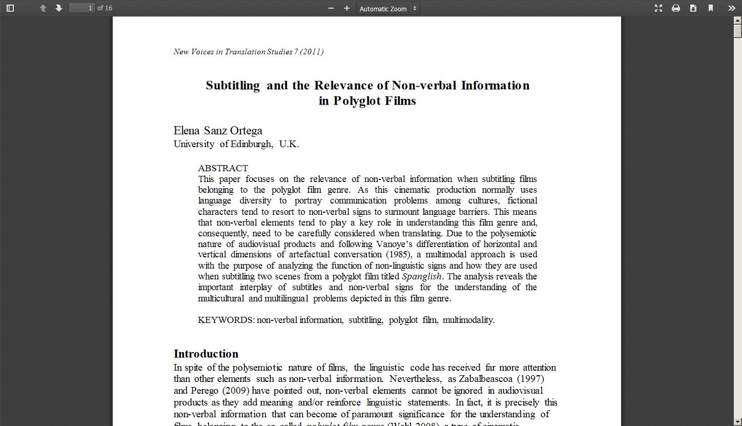 Subtitling and the Relevance of Non Verbal Information in Polyglot Films