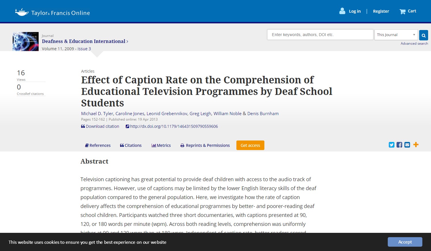 Effect of Caption Rate on the Comprehension of Educational Television Programmes by Deaf School Students