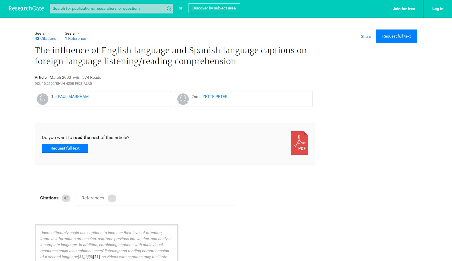 The Influence of English Language and Spanish Language Captions on Foreign Language Listening/Reading Comprehension