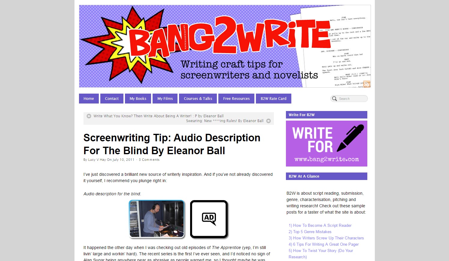 Screenwriting Tip: Audio Description for the Blind By Eleanor Ball